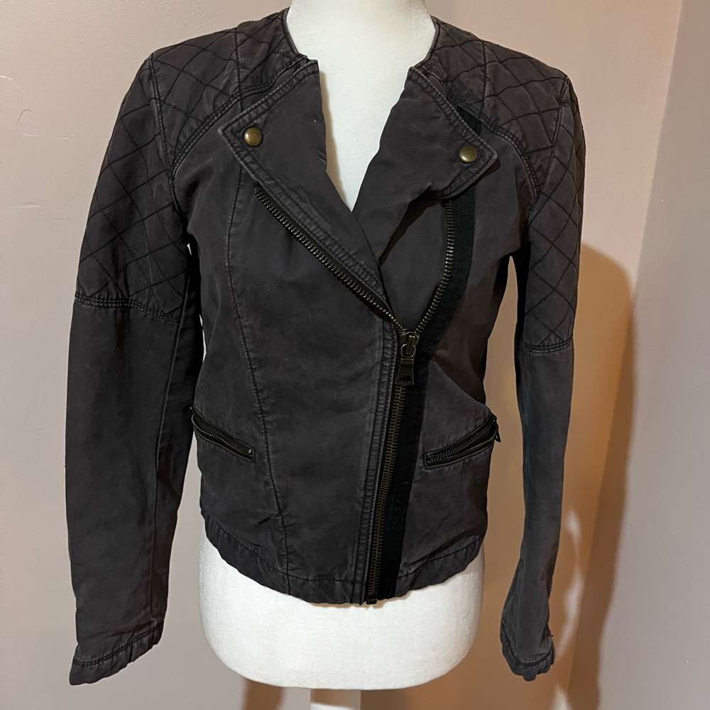 GAP Dark Gray Charcoal Quilted Cargo Moto Jacket 100% Cotton Size 2